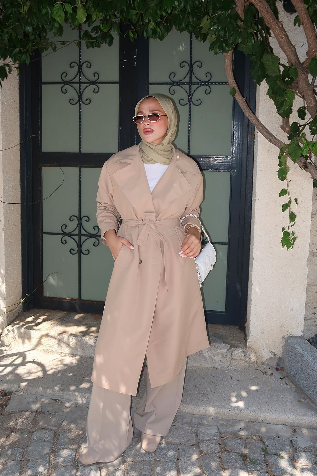 OVERSİZE ASTARLI TRENÇKOT 4-6404 - KUM BEJİ