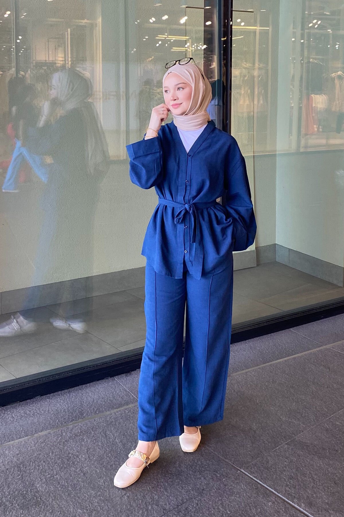 V YAKA DÜGMELİ TAKIM 9-51872 - LACİVERT