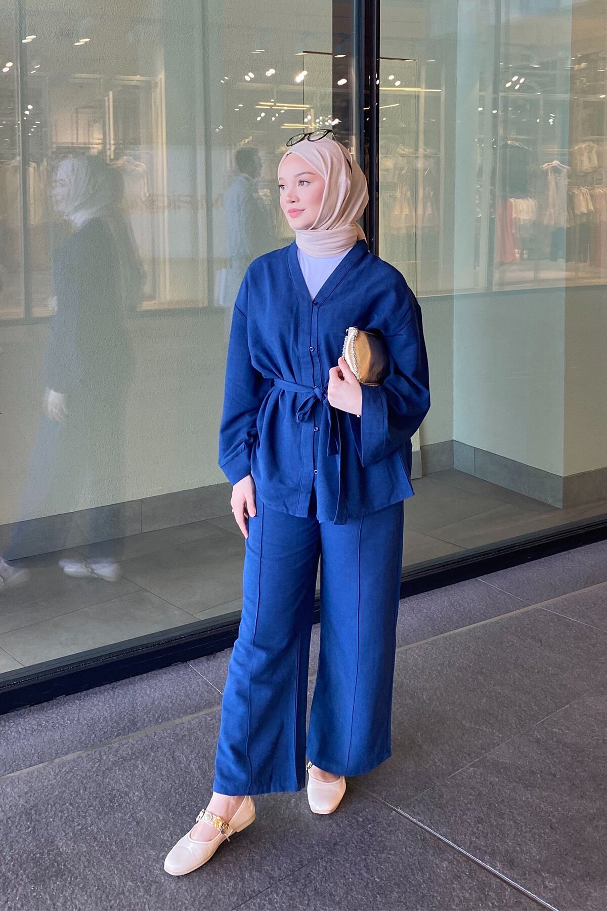 V YAKA DÜGMELİ TAKIM 9-51872 - LACİVERT