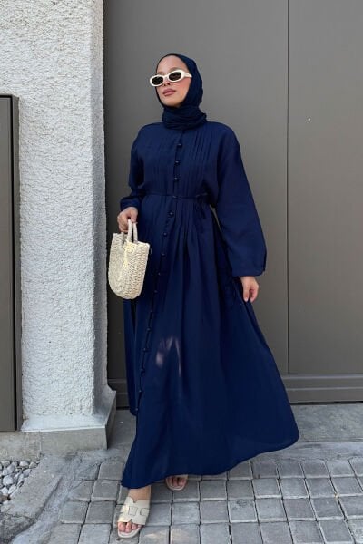 KOLLARI BAGLAMALI ELBİSE 9-51528 - LACİVERT