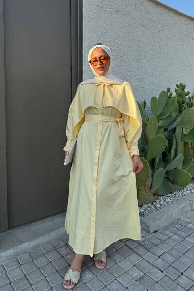 PELERİN DETAYLI ELBİSE 31-3363 - SARI