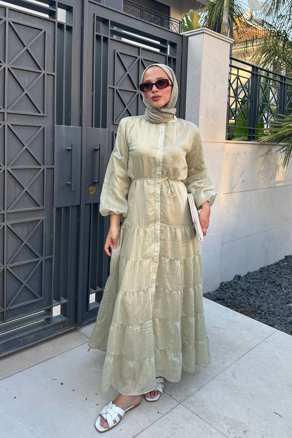 ASTARLI VUAL ELBİSE 31-3341 - OLİVE