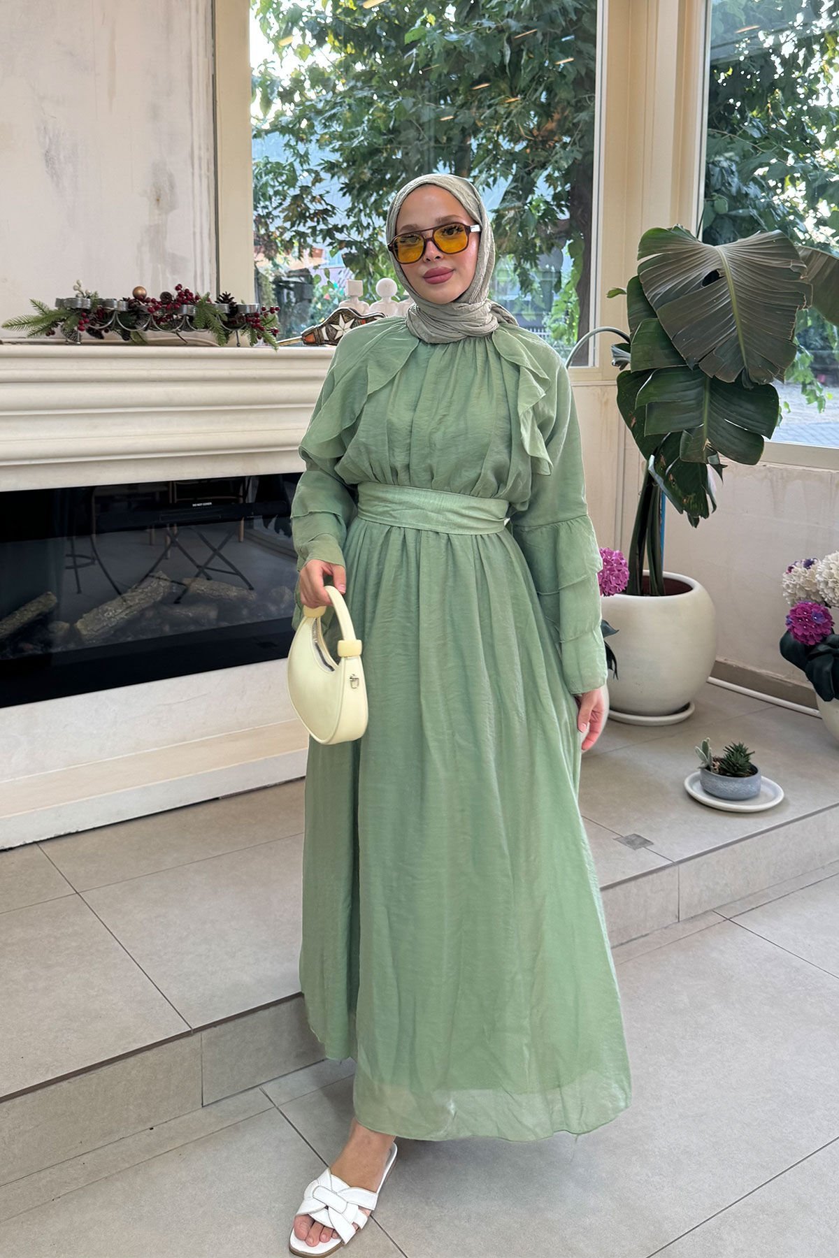 TÜL MODAL ELBİSE 31-3370 - ÇAGLA YEŞİL