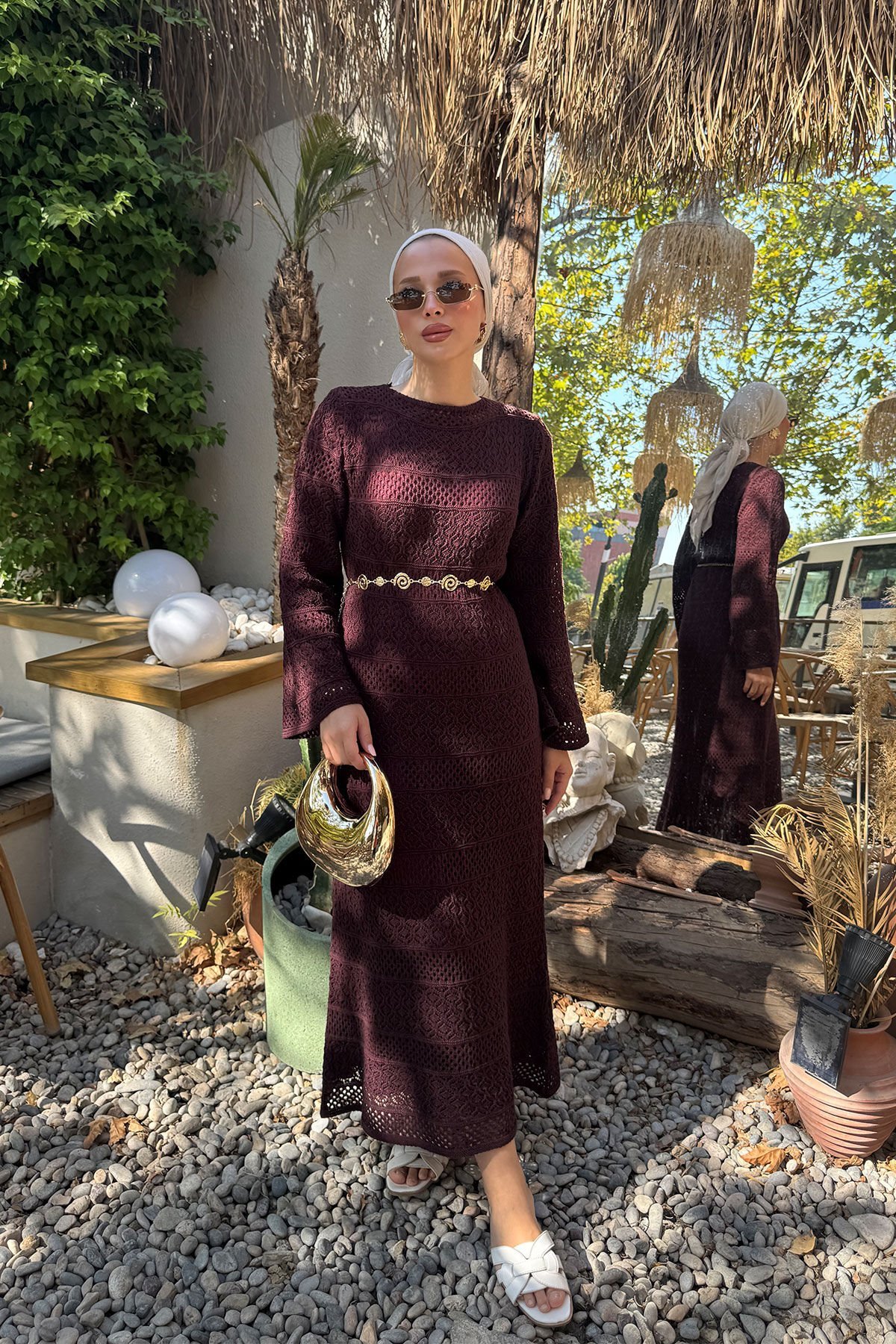 ASTARLI DESENLİ TRIKO ELBİSE 67-2223 - BORDO