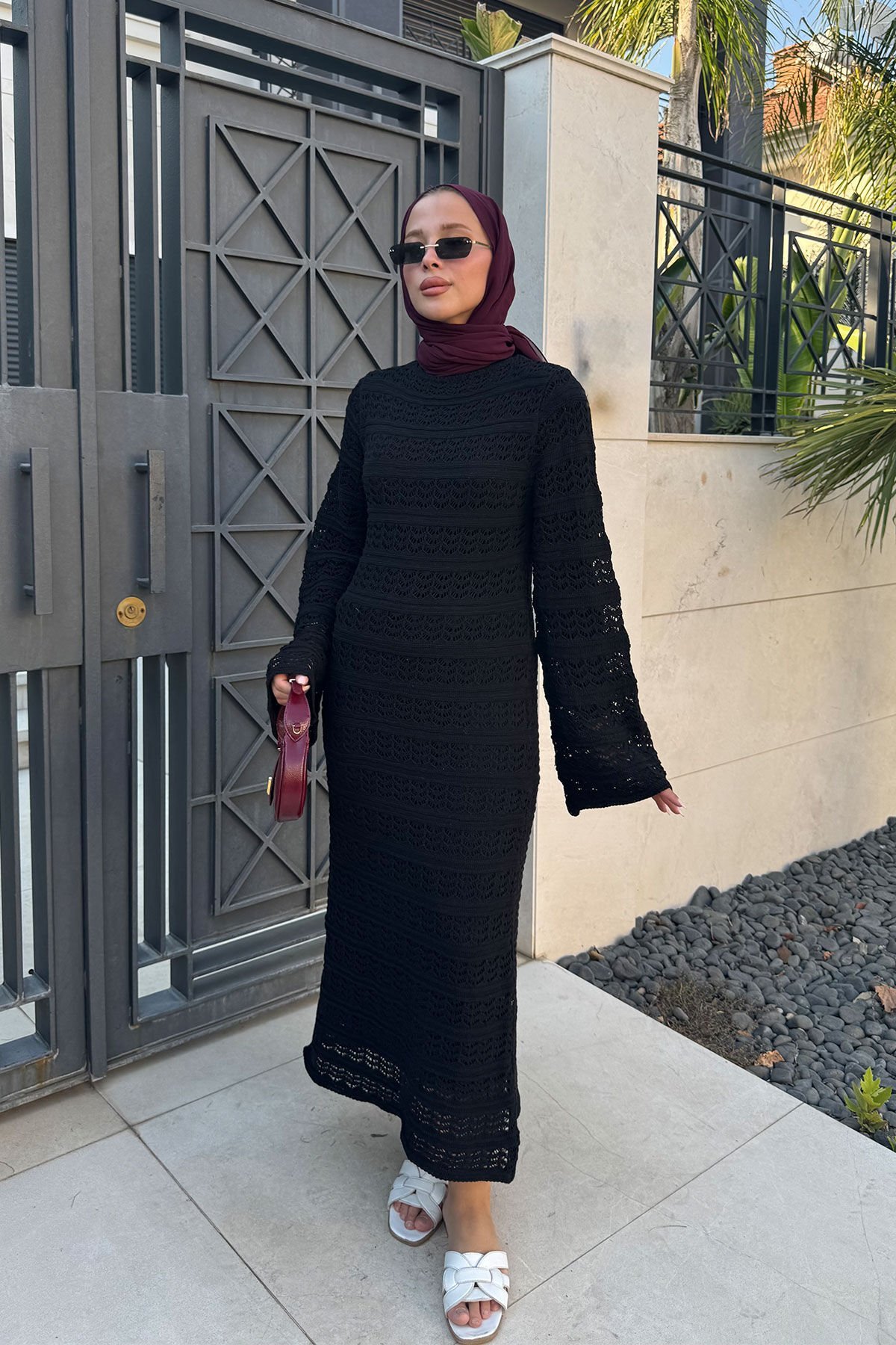 ASTARLI DESENLİ TRIKO ELBİSE 67-2225 - SİYAH