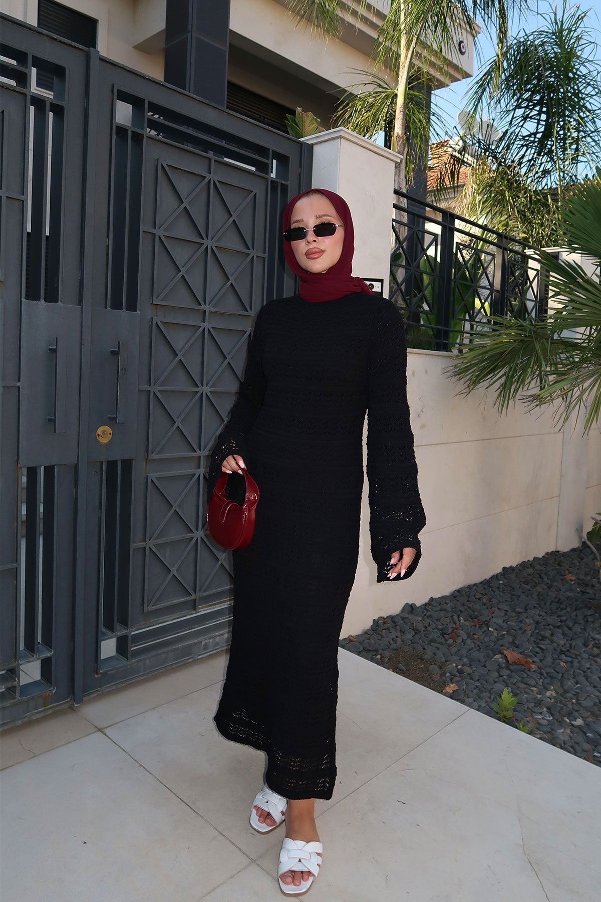 ASTARLI DESENLİ TRIKO ELBİSE 67-2225 - SİYAH