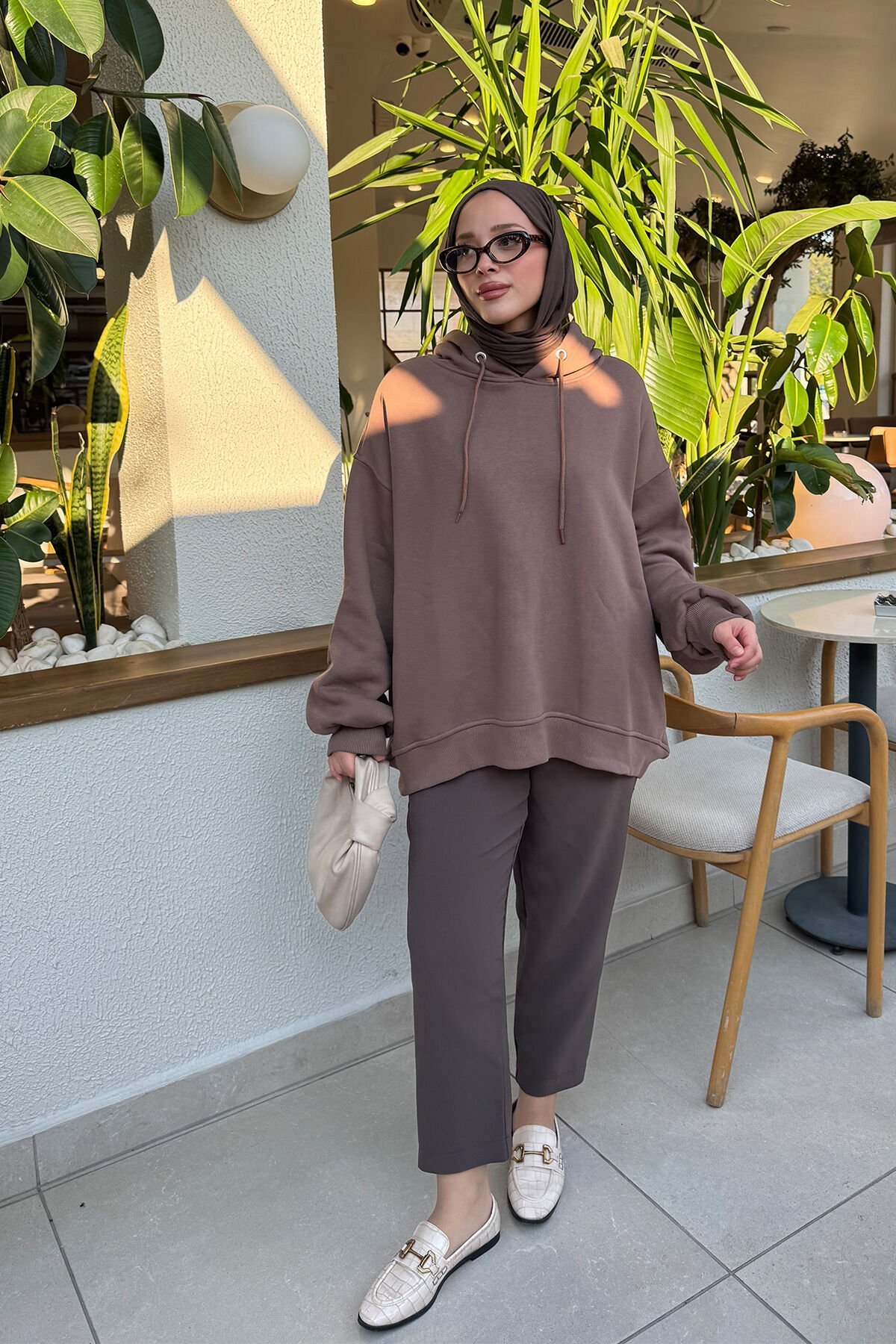 Oversize Cepli Sweathırt 4-6822 - VİZON