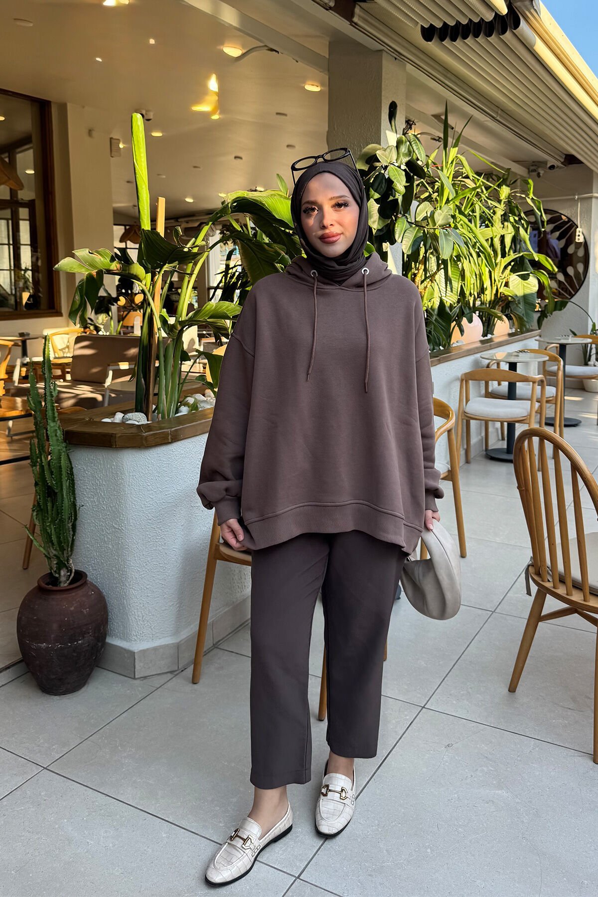 Oversize Cepli Sweathırt 4-6822 - VİZON