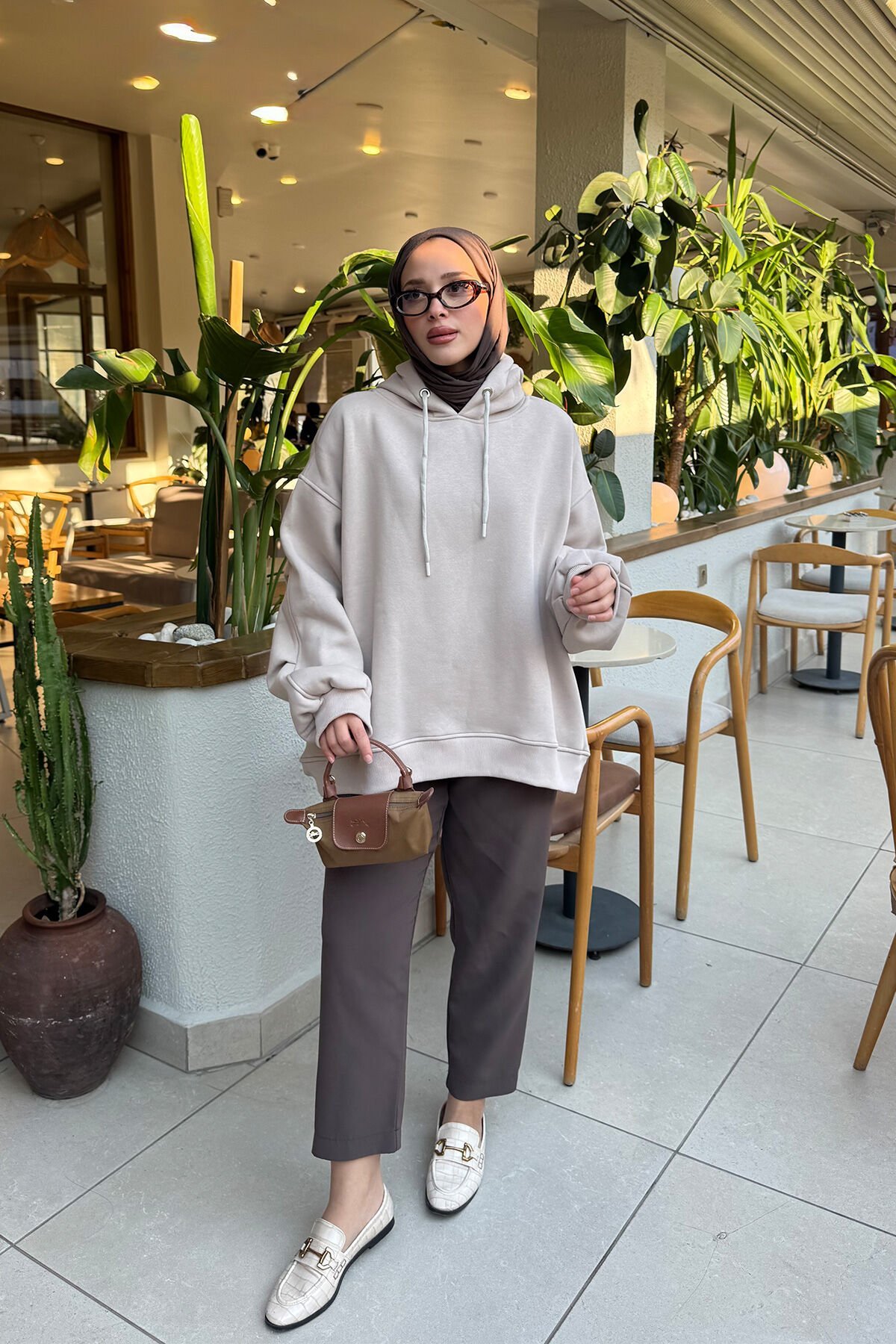 Oversize Cepli Sweathırt 4-6822 - BEJ