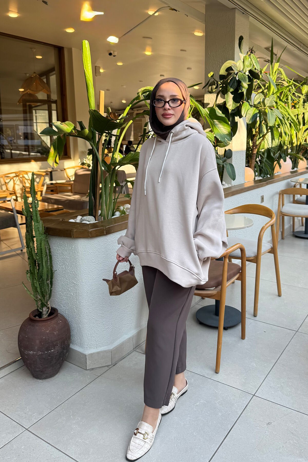 Oversize Cepli Sweathırt 4-6822 - BEJ