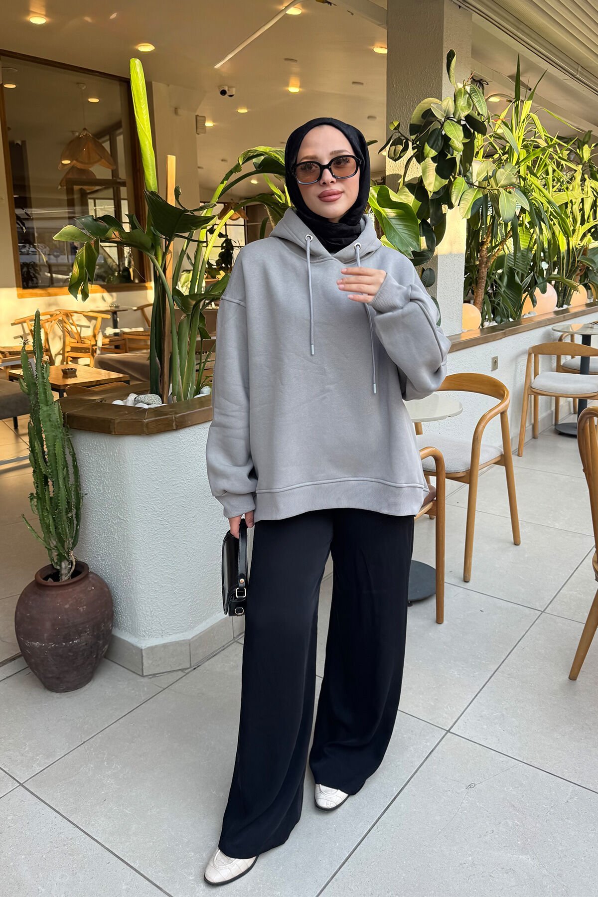 Oversize Cepli Sweathırt 4-6822 - GRI