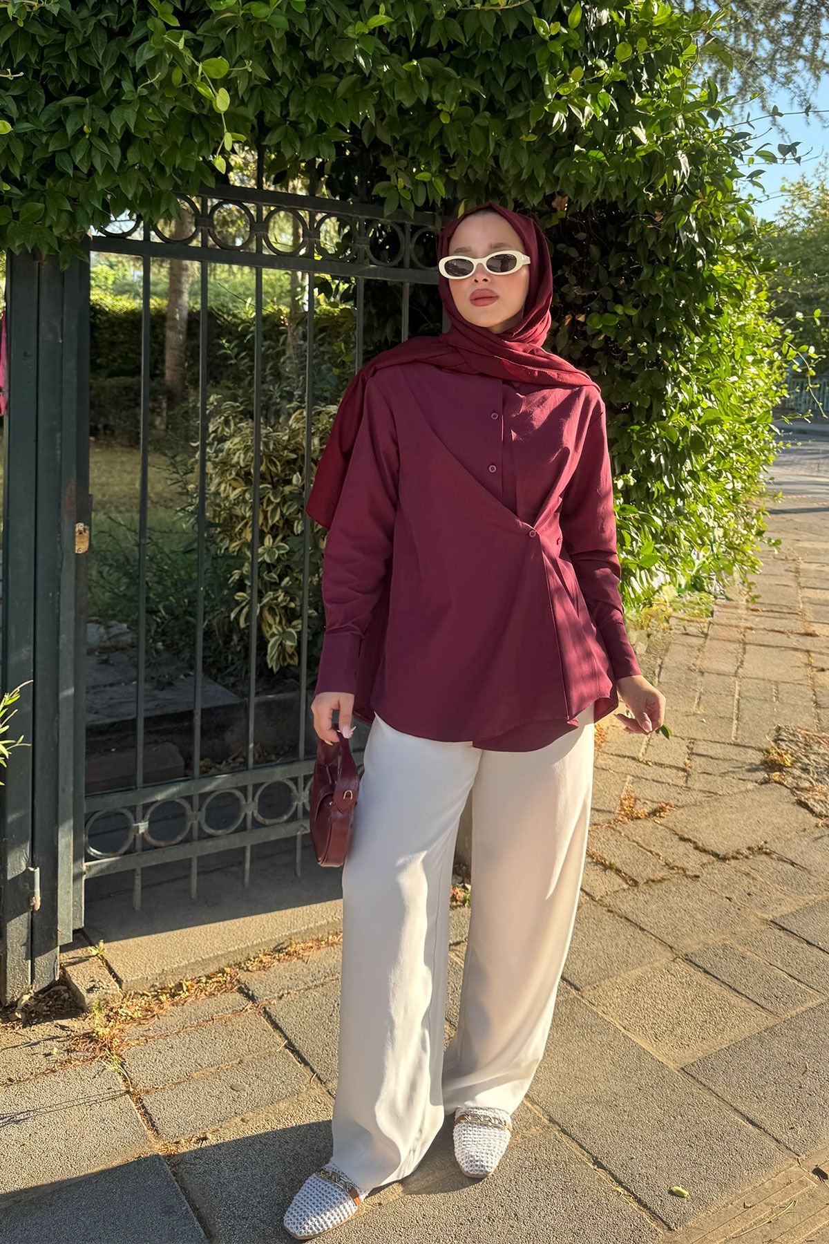 BAGLAMALI GÖMLEK 67-1232 - BORDO