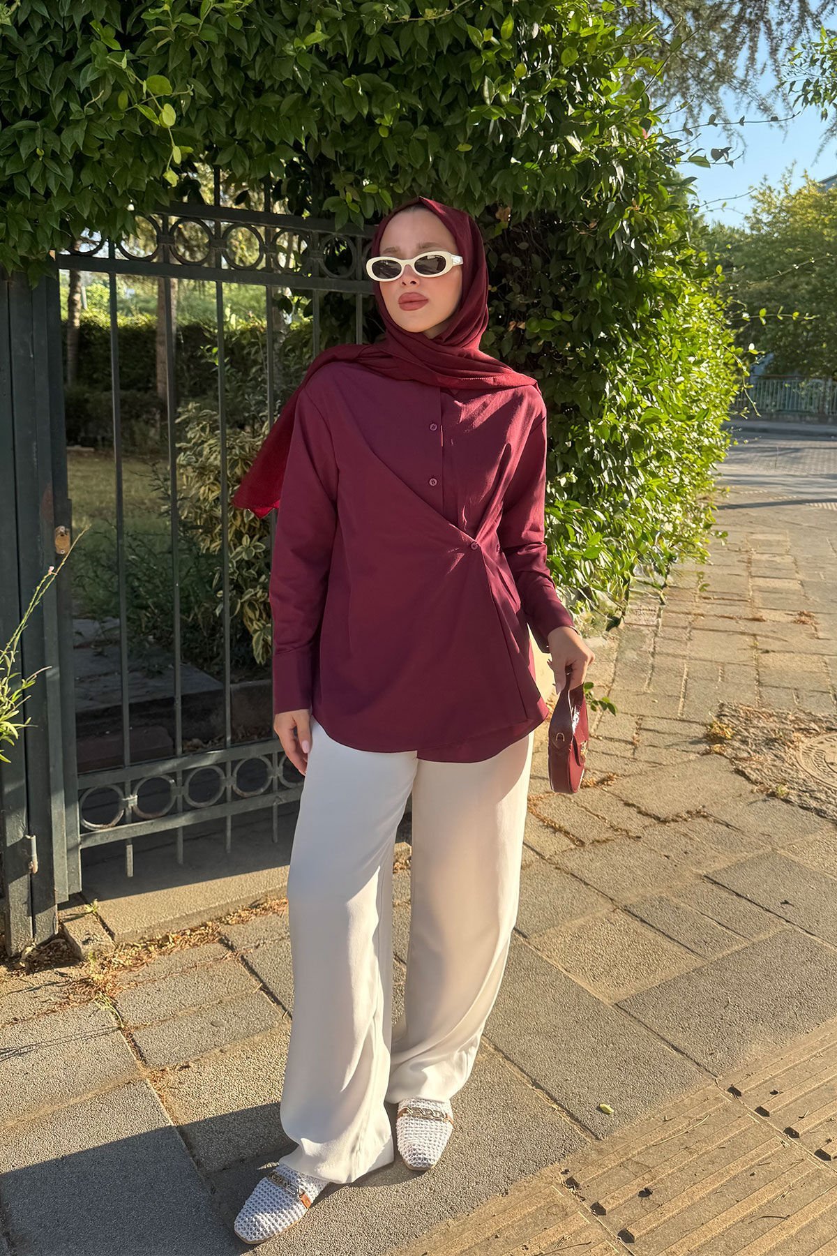 BAGLAMALI GÖMLEK 67-1232 - BORDO