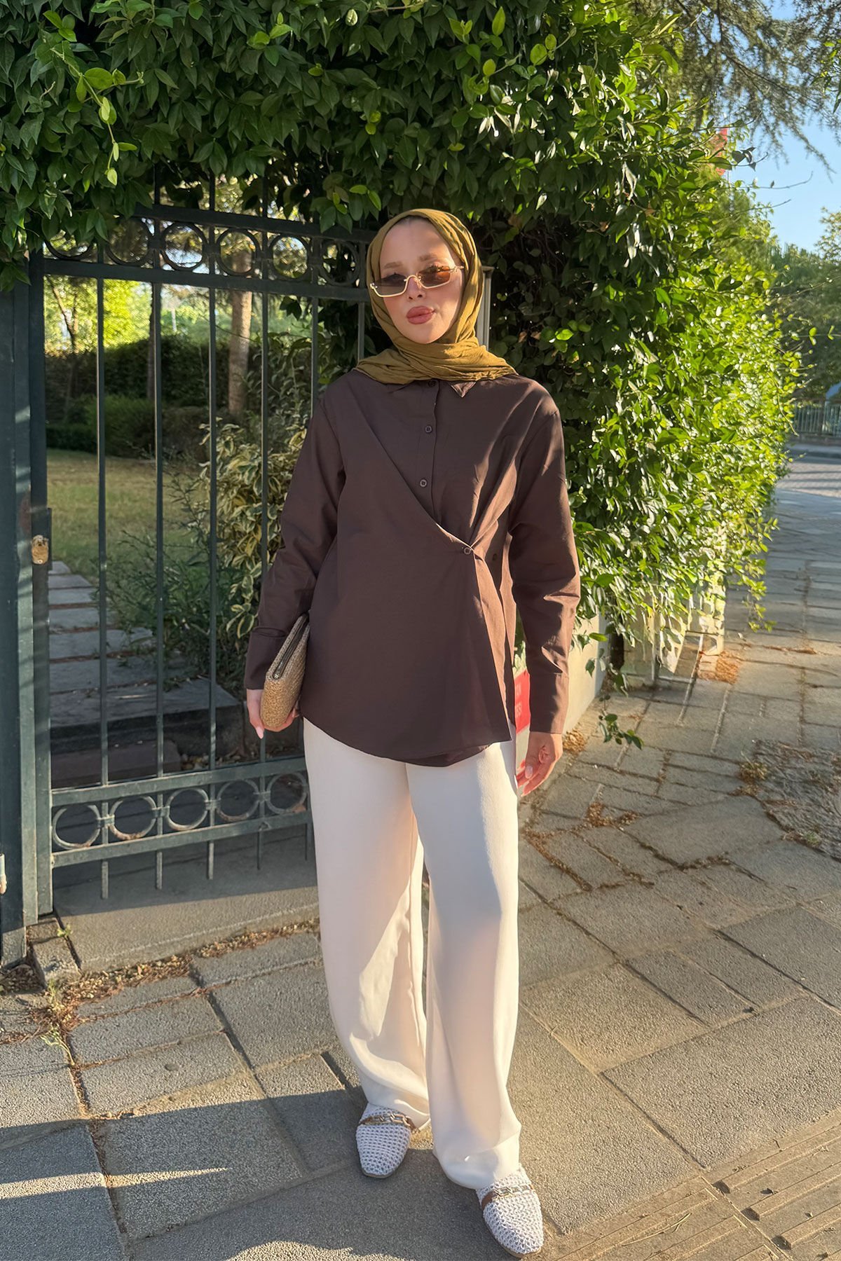 BAGLAMALI GÖMLEK 67-1232 - KAHVERENGİ