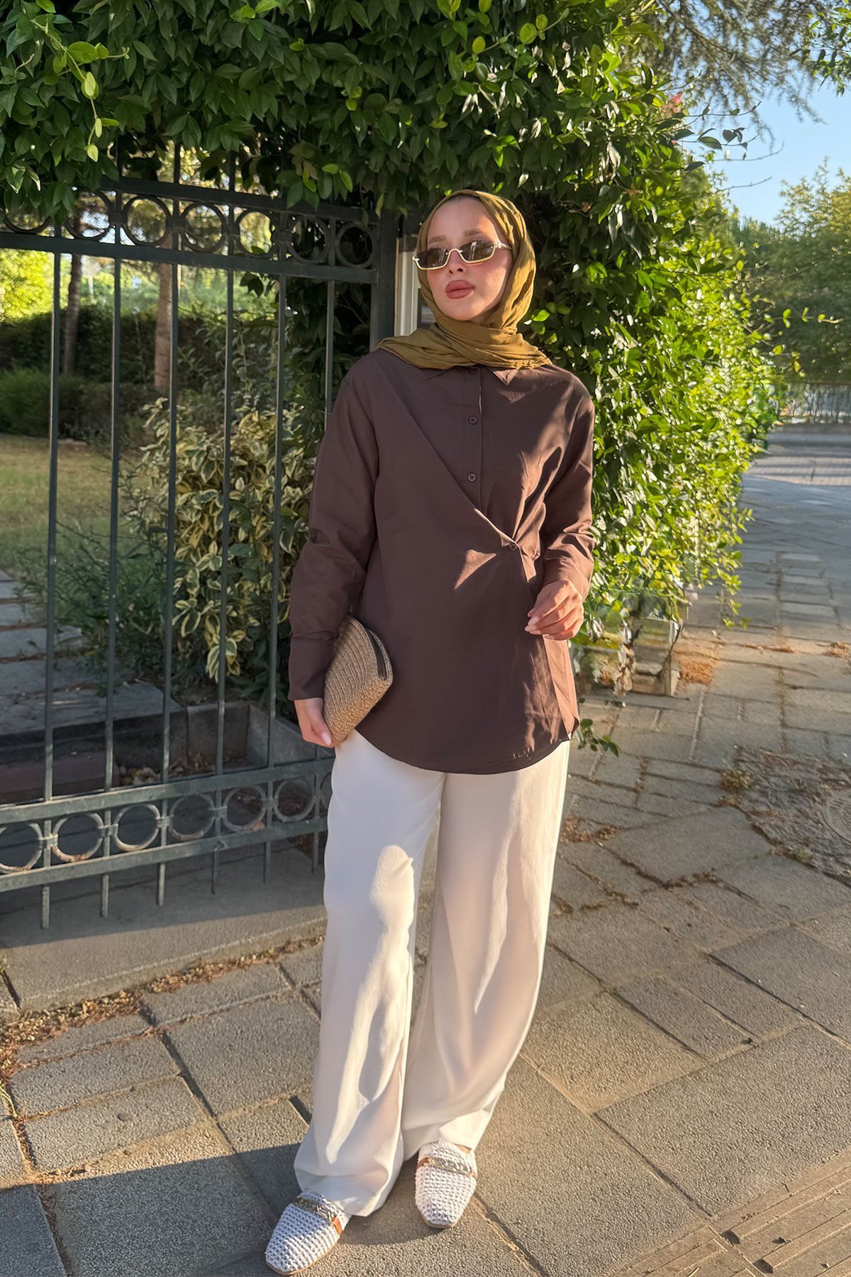 BAGLAMALI GÖMLEK 67-1232 - KAHVERENGİ