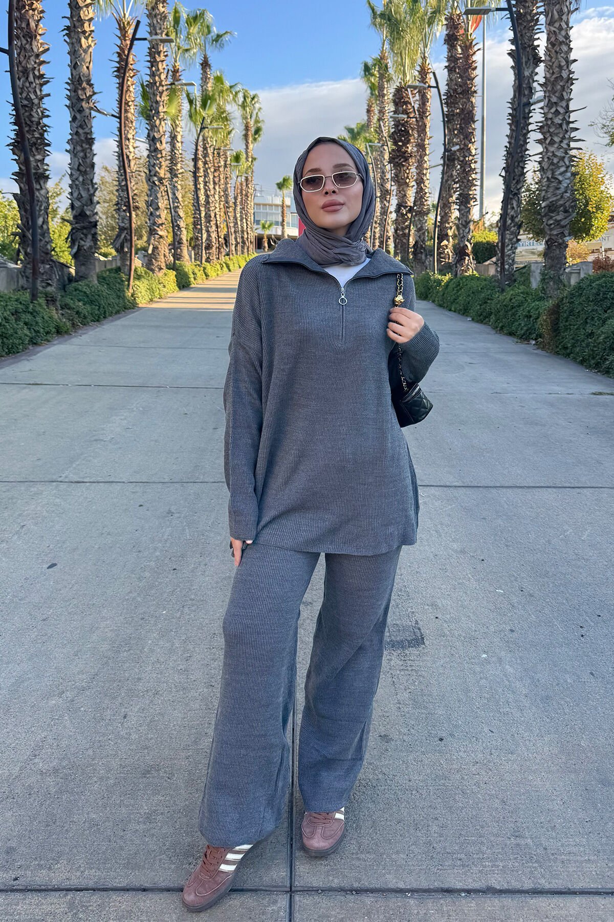 Fermuarlı Triko Takım 4-6422 - GRI