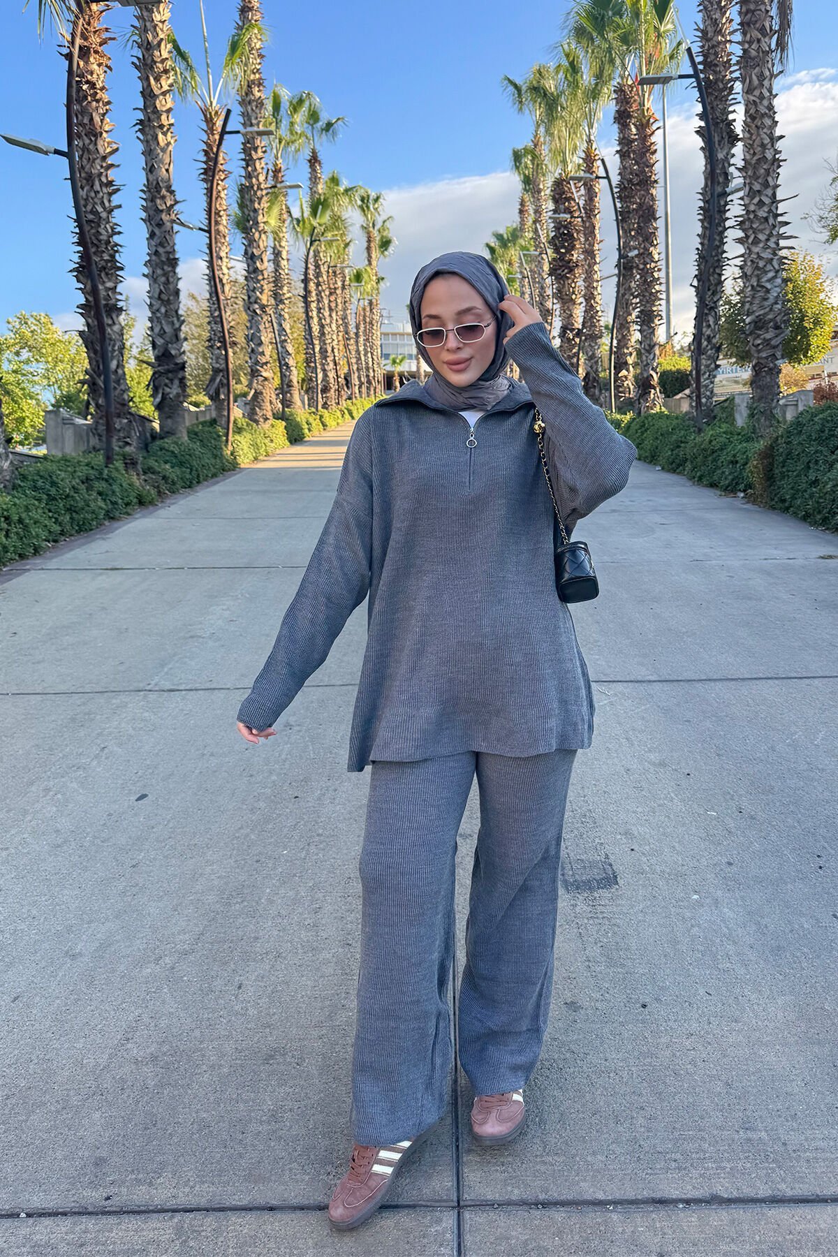 Fermuarlı Triko Takım 4-6422 - GRI