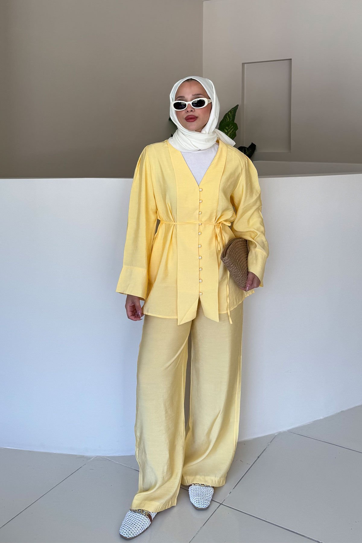 DÜGMELİ KİMONO TAKIM 9-51864 - SARI