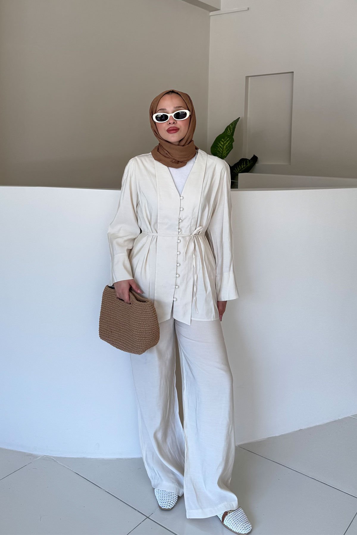 DÜGMELİ KİMONO TAKIM 9-51864 - BEJ