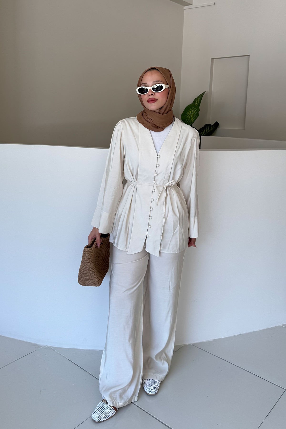 DÜGMELİ KİMONO TAKIM 9-51864 - BEJ