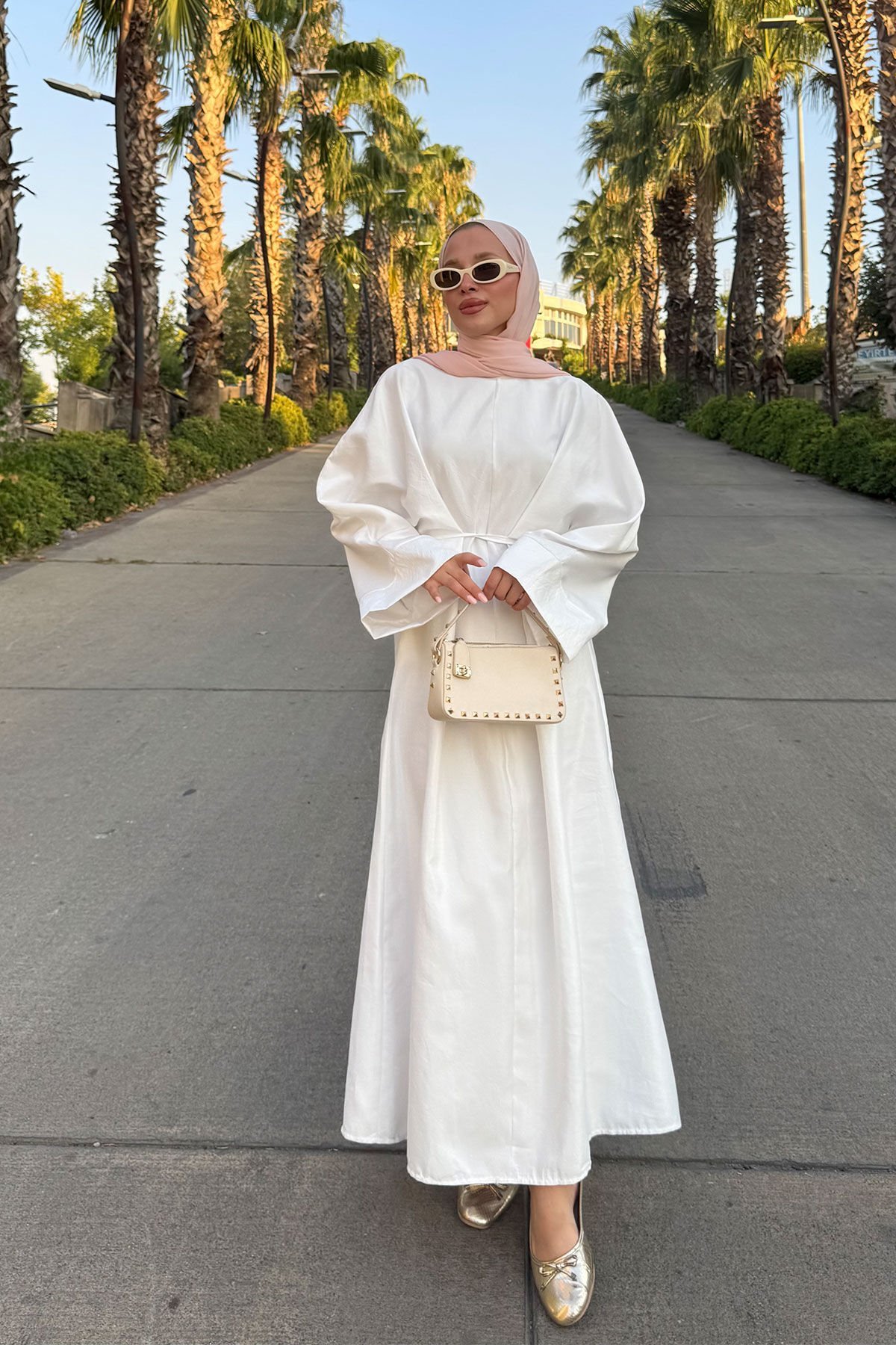 BELDEN BAGLAMALI ELBİSE 31-3375 - BEYAZ