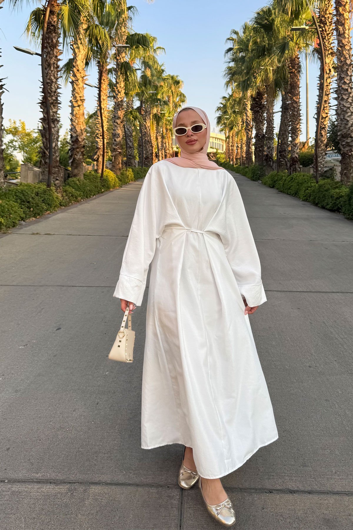 BELDEN BAGLAMALI ELBİSE 31-3375 - BEYAZ