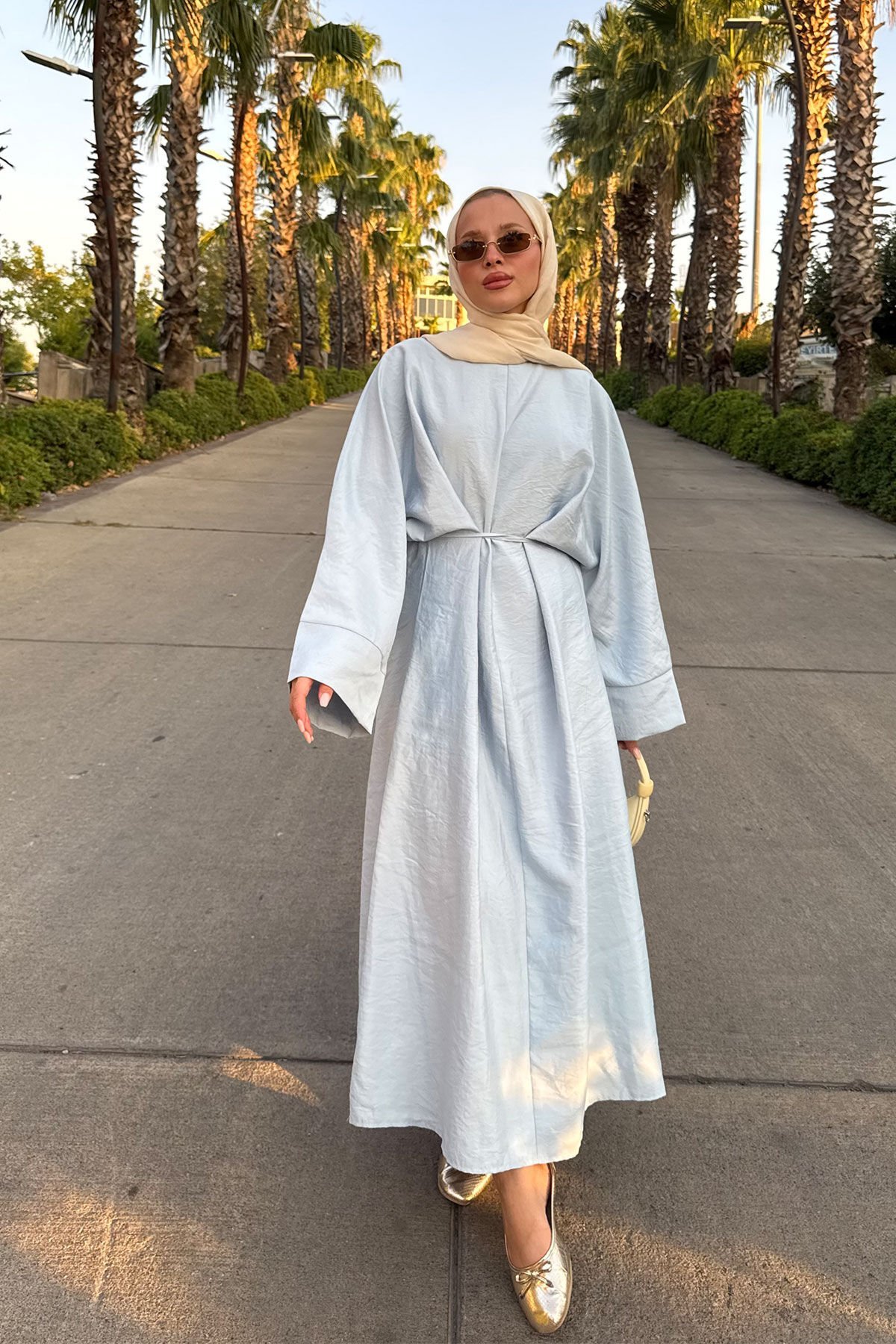 BELDEN BAGLAMALI ELBİSE 31-3375 - MAVİ