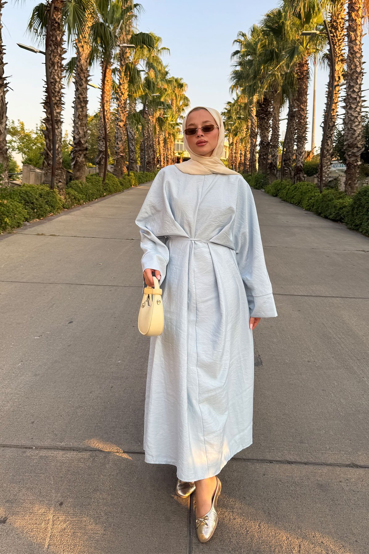 BELDEN BAGLAMALI ELBİSE 31-3375 - MAVİ