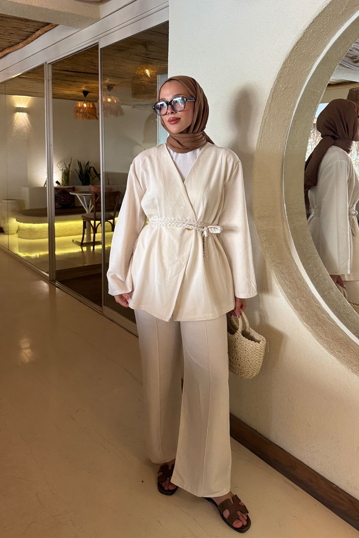 ÖRGÜ KEMERLİ TAKIM 9-51870 - BEJ