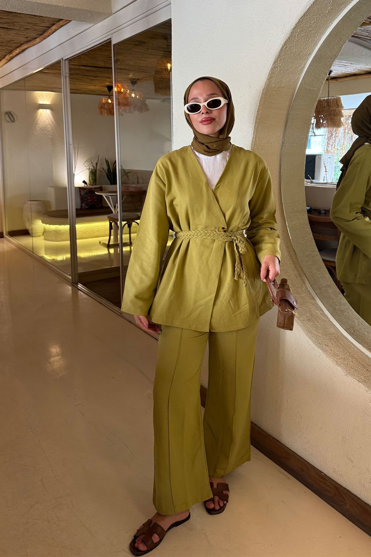 ÖRGÜ KEMERLİ TAKIM 9-51870 - OLİVE