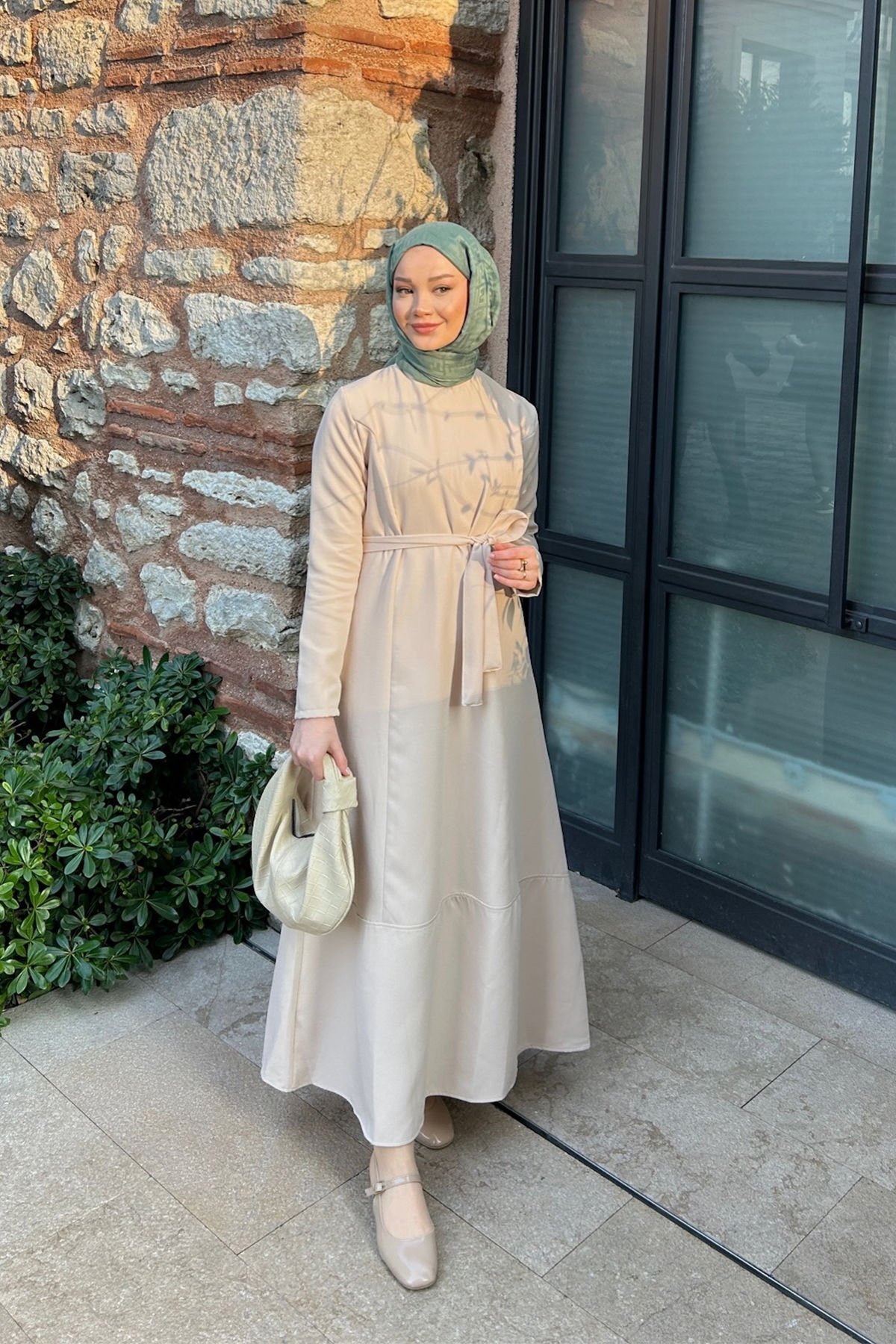 Kemerli Elbise 9-15501 - BEJ