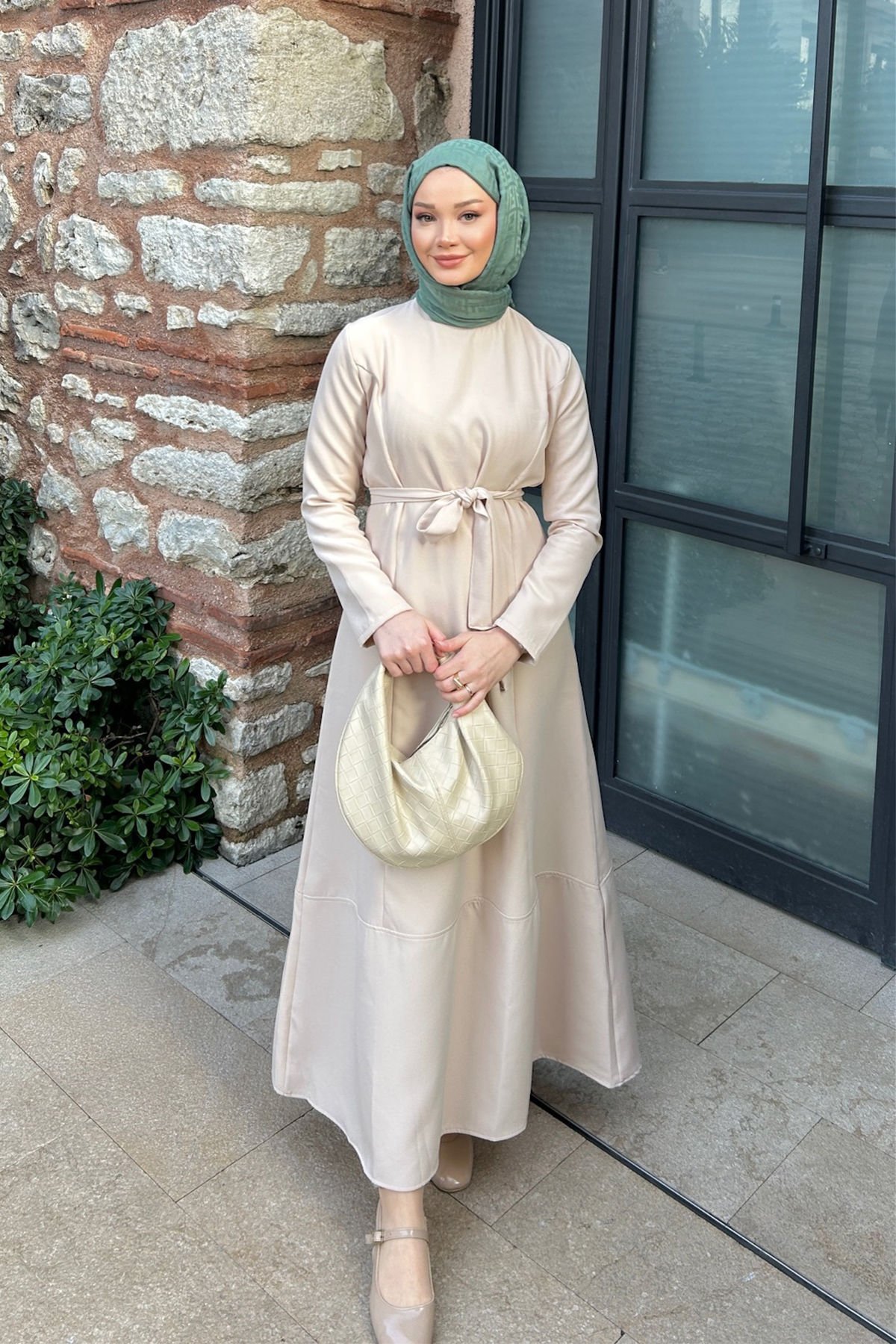 Kemerli Elbise 9-15501 - BEJ