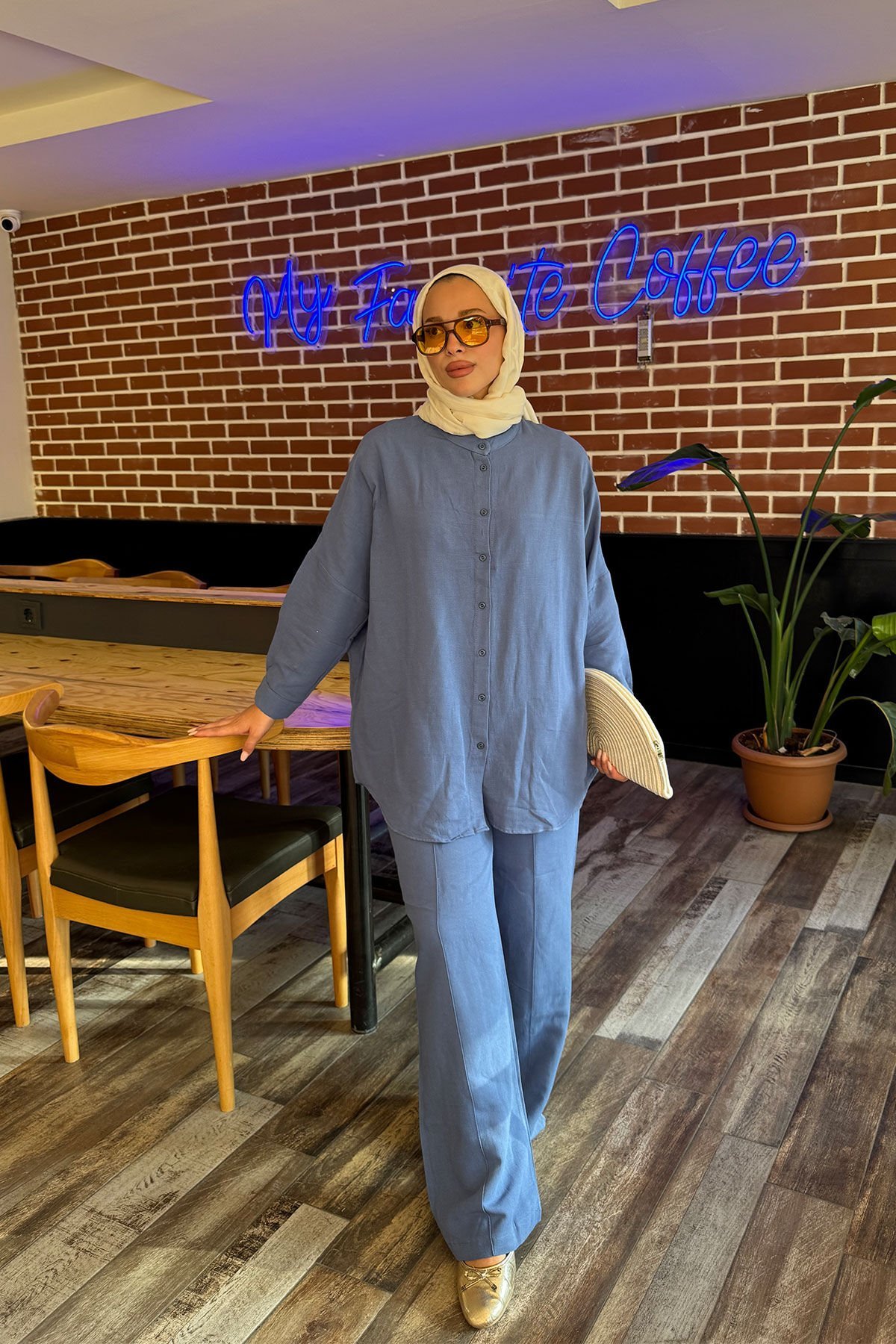 HAKİM YAKA KETEN TAKIM 9-51858 - İNDİGO