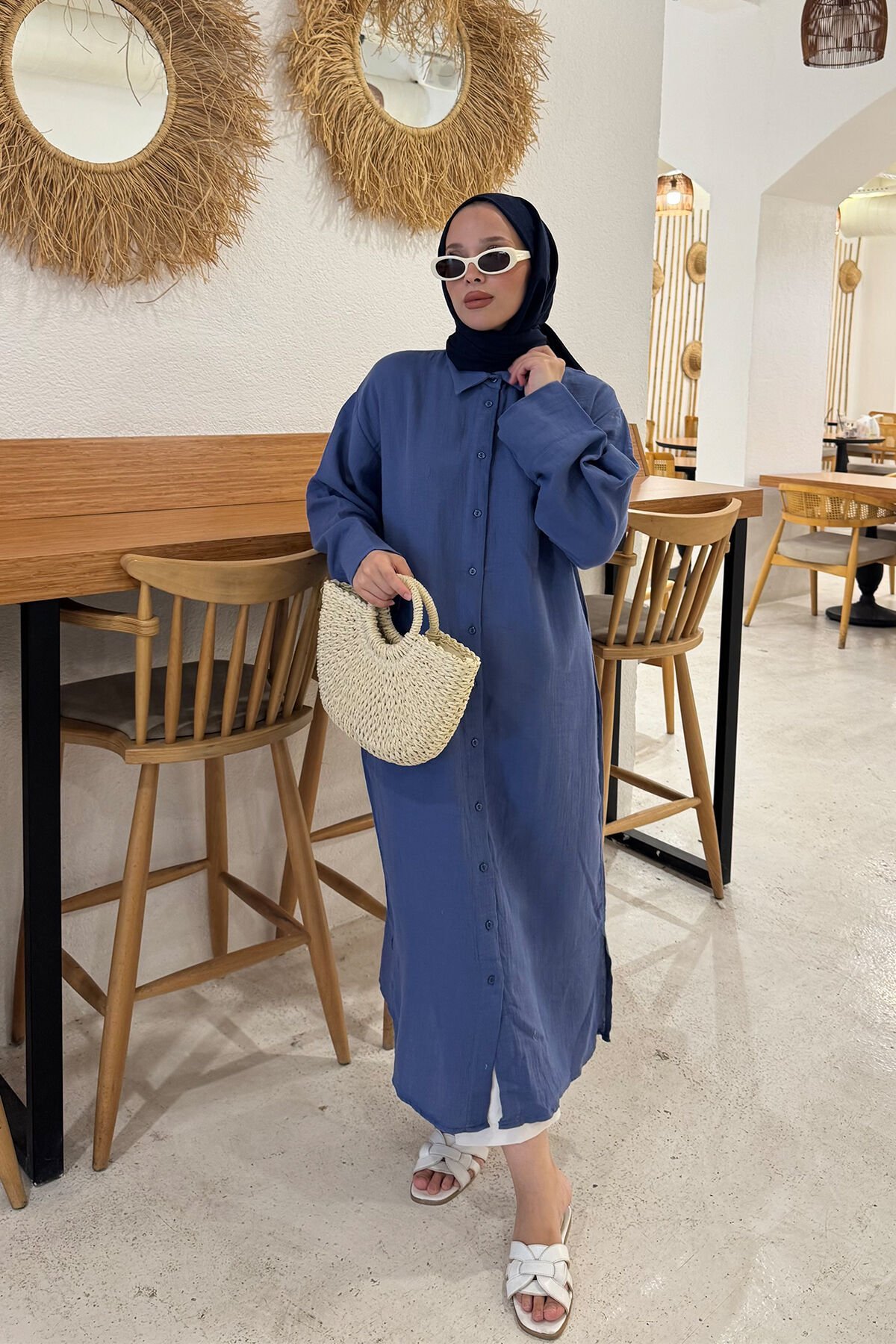 MÜSLİN GÖMLEK ELBİSE 9-51527 -LACİVERT