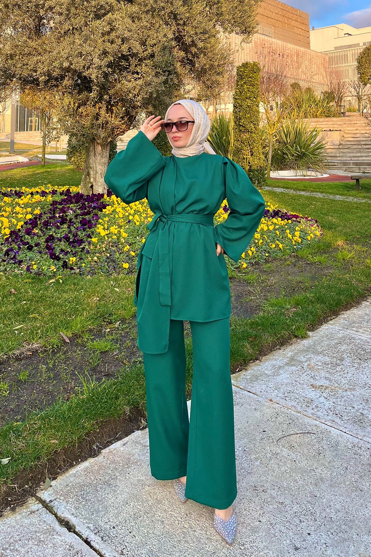 Kuşak Detaylı Takım 9-15803 - ZÜMRÜT YEŞİL