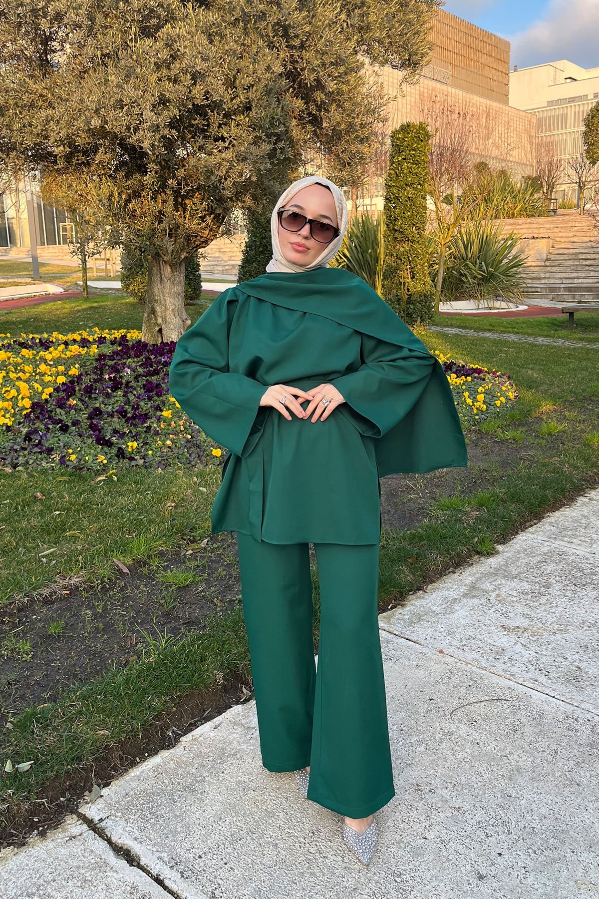 Kuşak Detaylı Takım 9-15803 - ZÜMRÜT YEŞİL