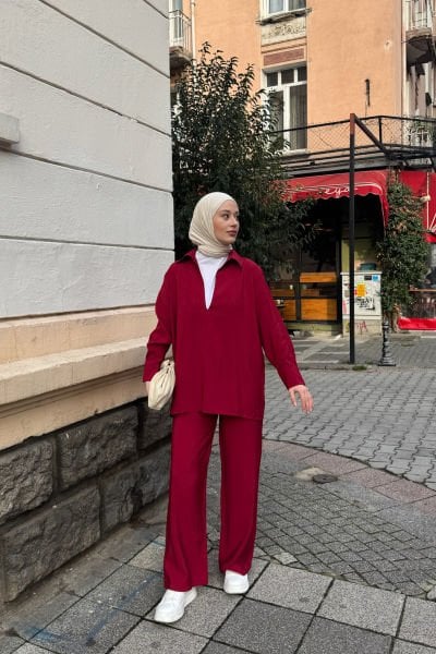V Yakalı Takım 9-15804 - BORDO