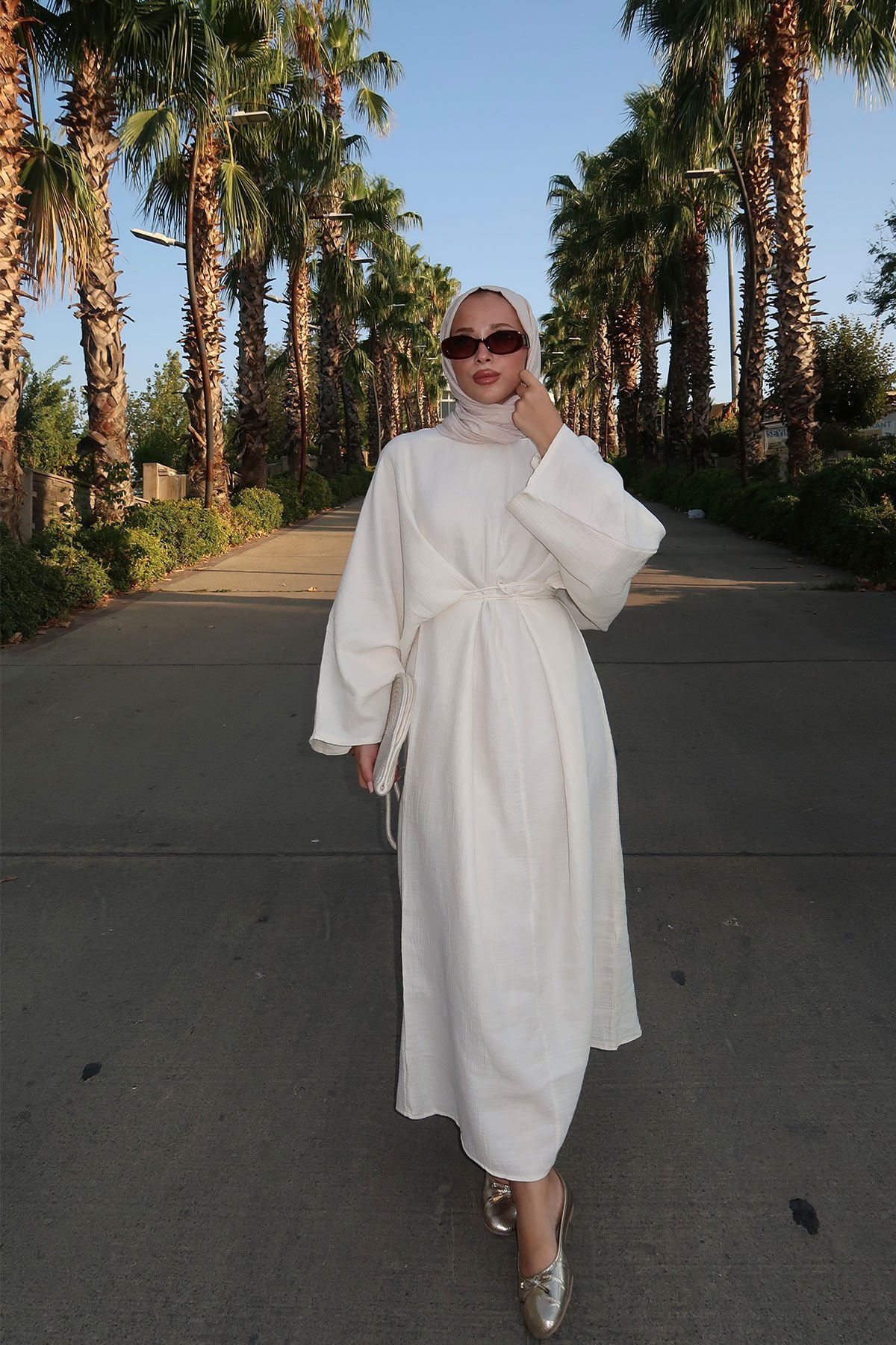 BİYE BAGLAMALI ELBİSE 9-51545 - EKRU