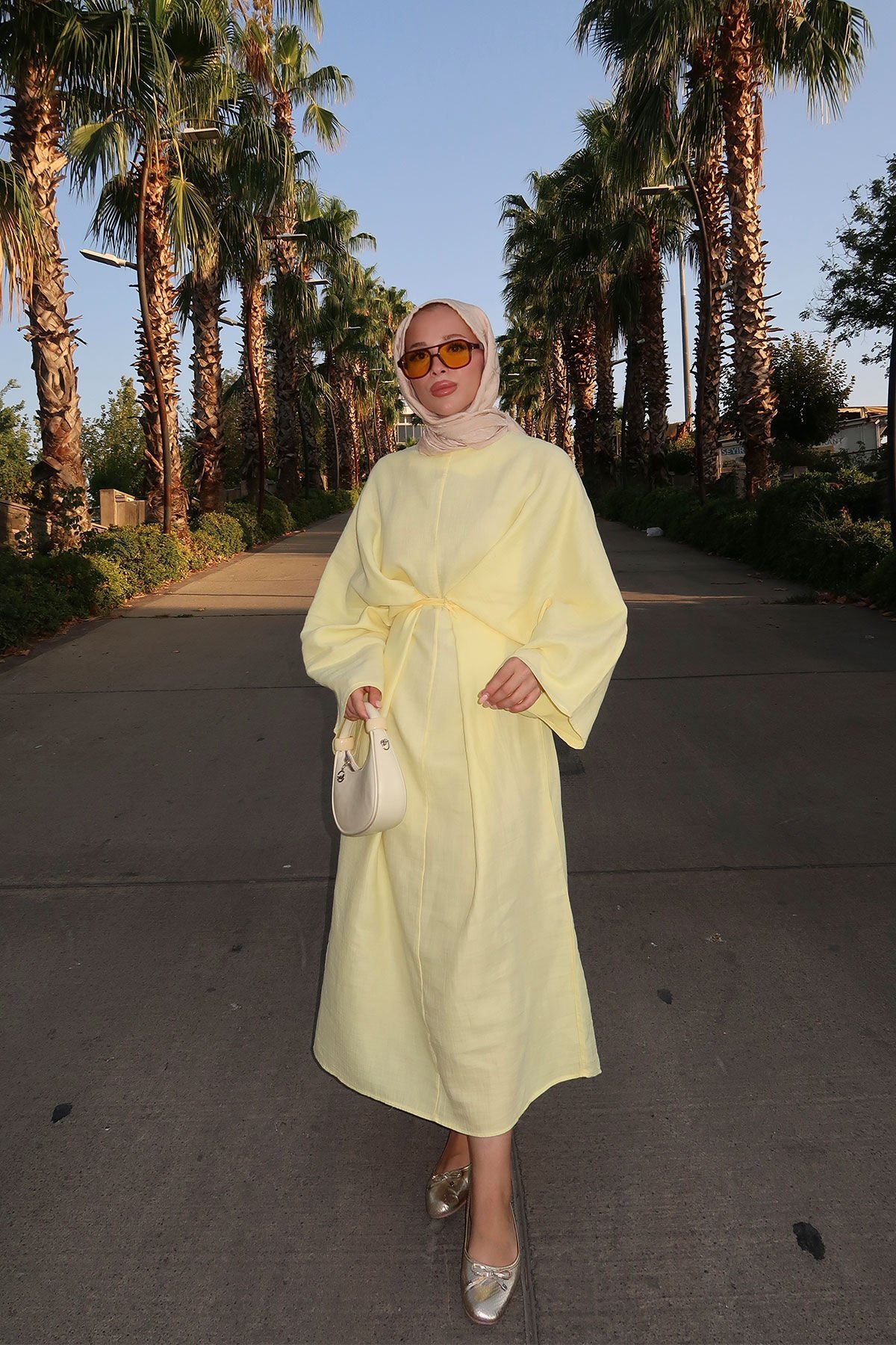 BİYE BAGLAMALI ELBİSE 9-51545 - SARI