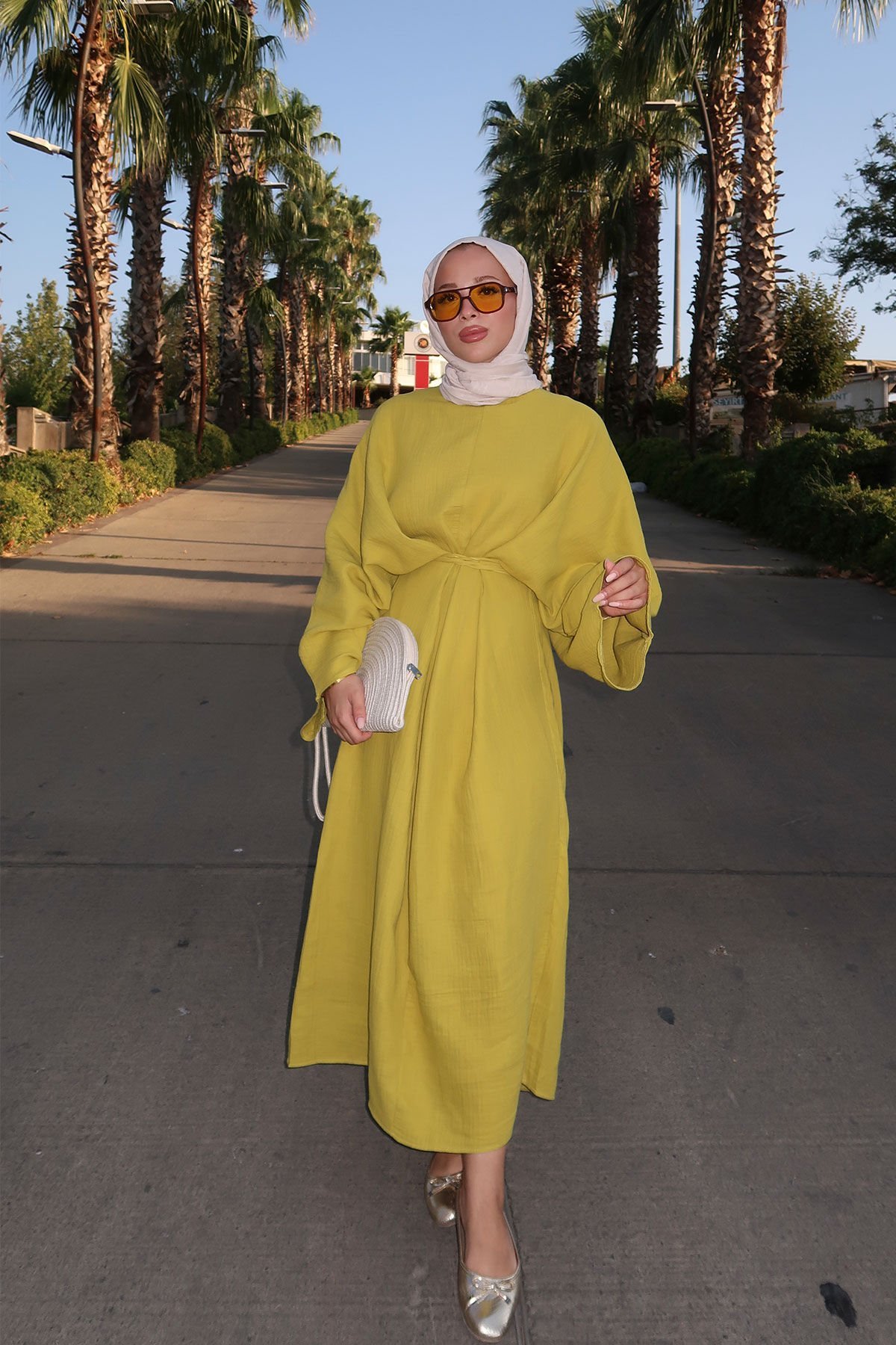 BİYE BAGLAMALI ELBİSE 9-51545 - OLİVE