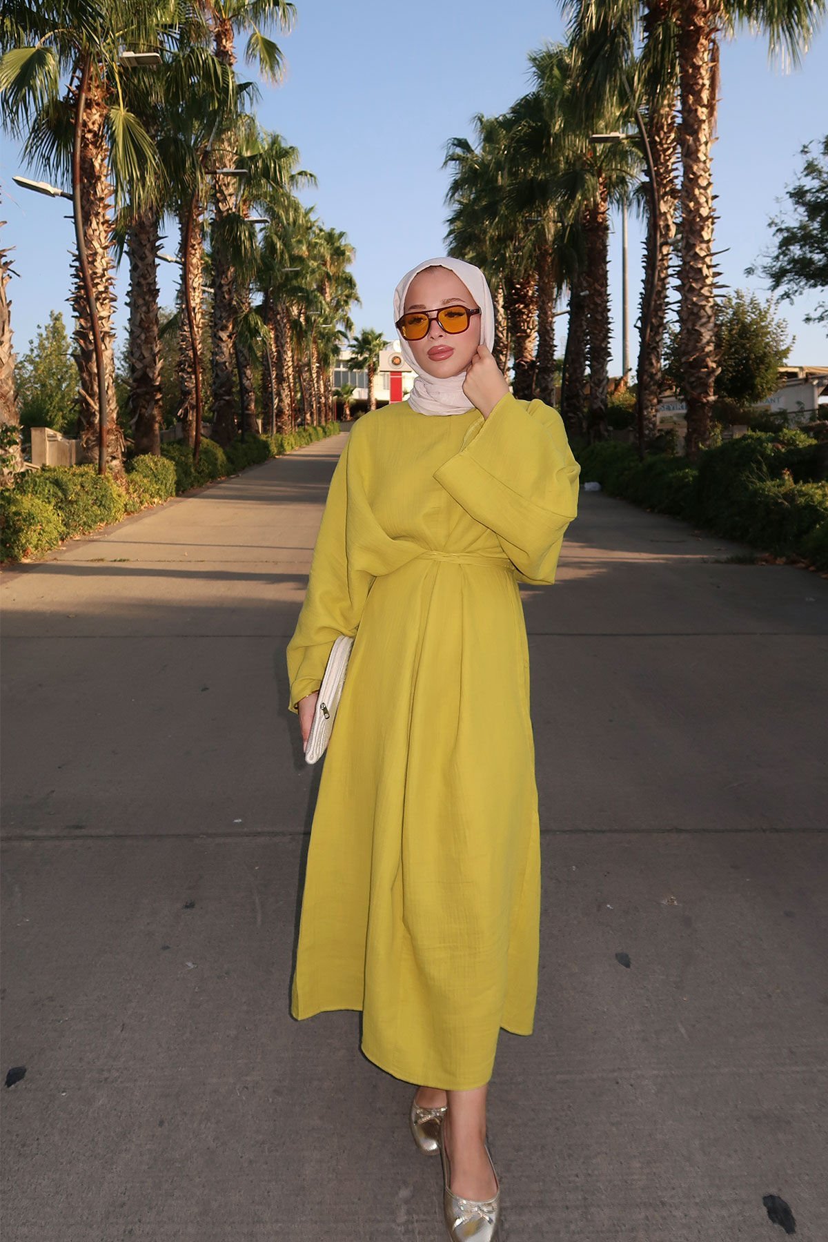 BİYE BAGLAMALI ELBİSE 9-51545 - OLİVE