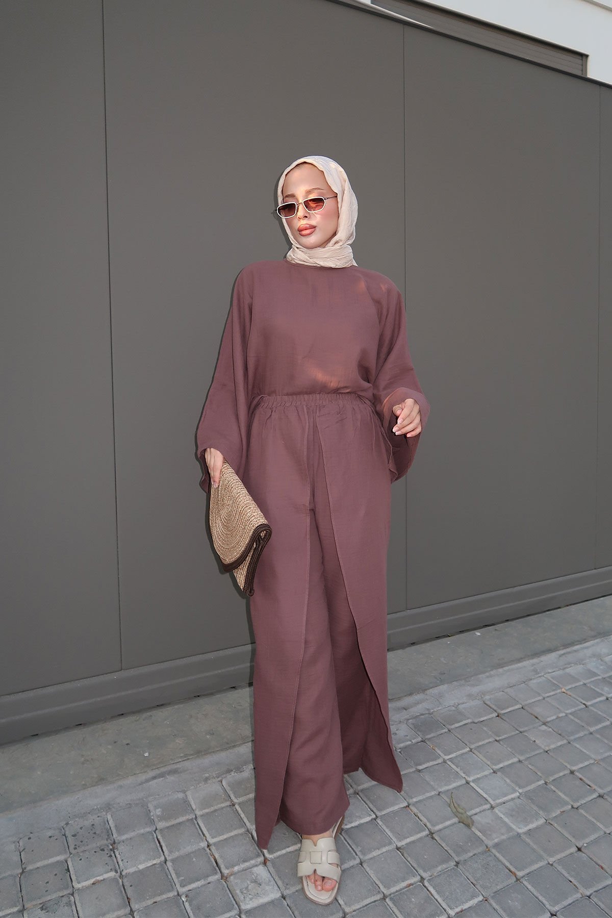 MÜSLİN PANTOLONLU TAKIM 9-51881 - KAHVERENGİ