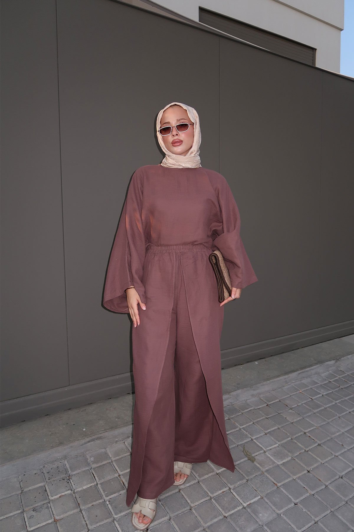 MÜSLİN PANTOLONLU TAKIM 9-51881 - KAHVERENGİ