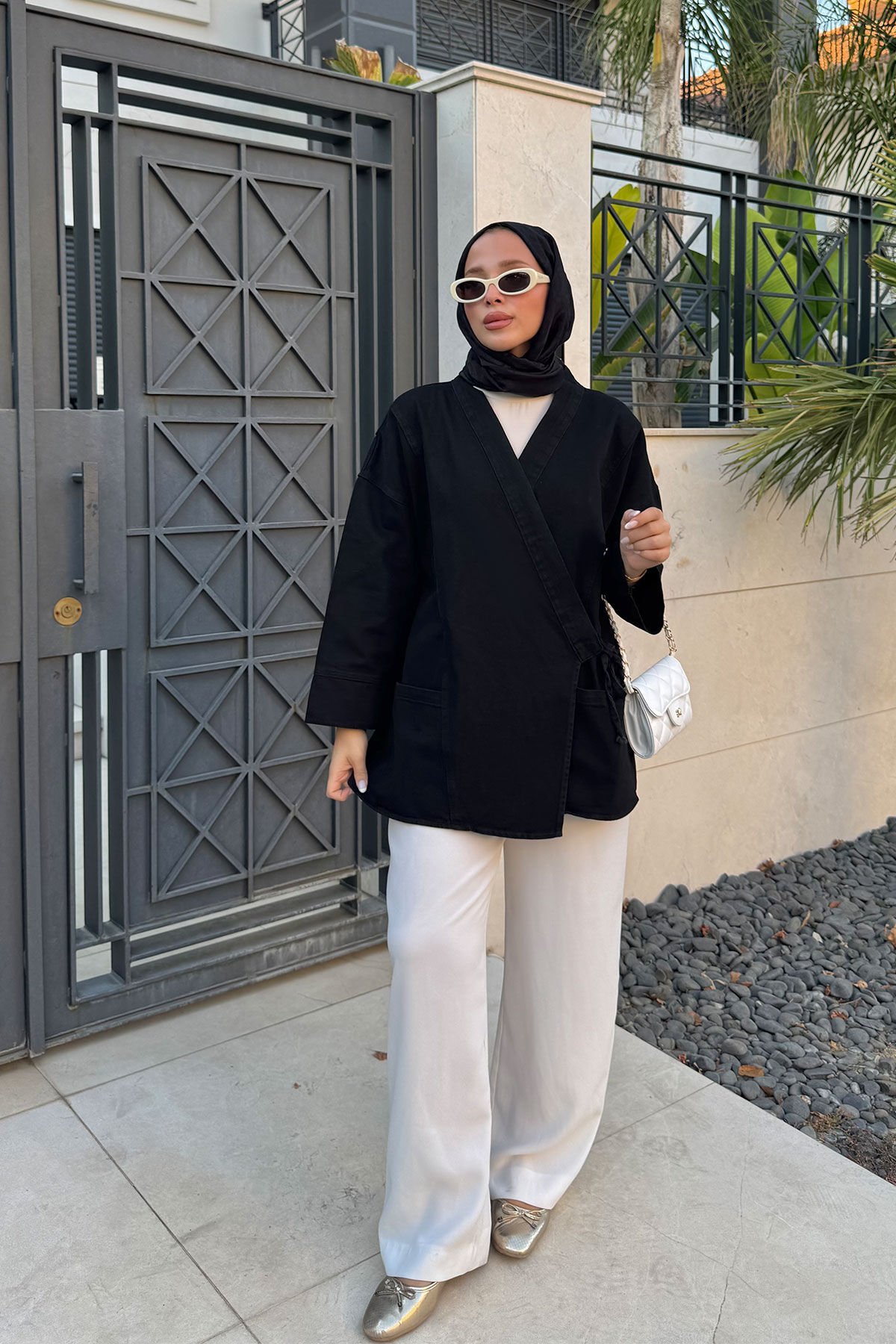 Yandan Baglamalı Kot Ceket 9-52604  - SİYAH