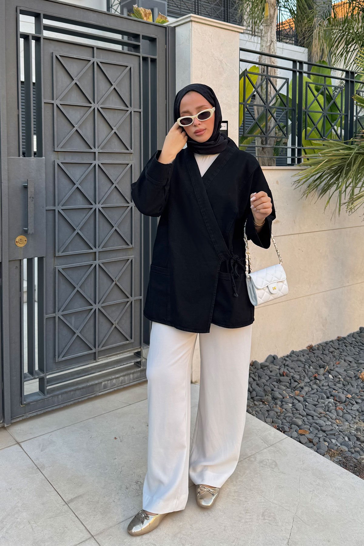 Yandan Baglamalı Kot Ceket 9-52604  - SİYAH