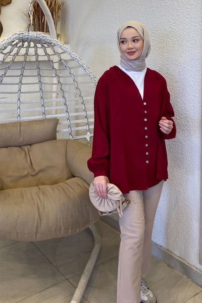 Modal Düğmeli Kap 9-15301 - BORDO