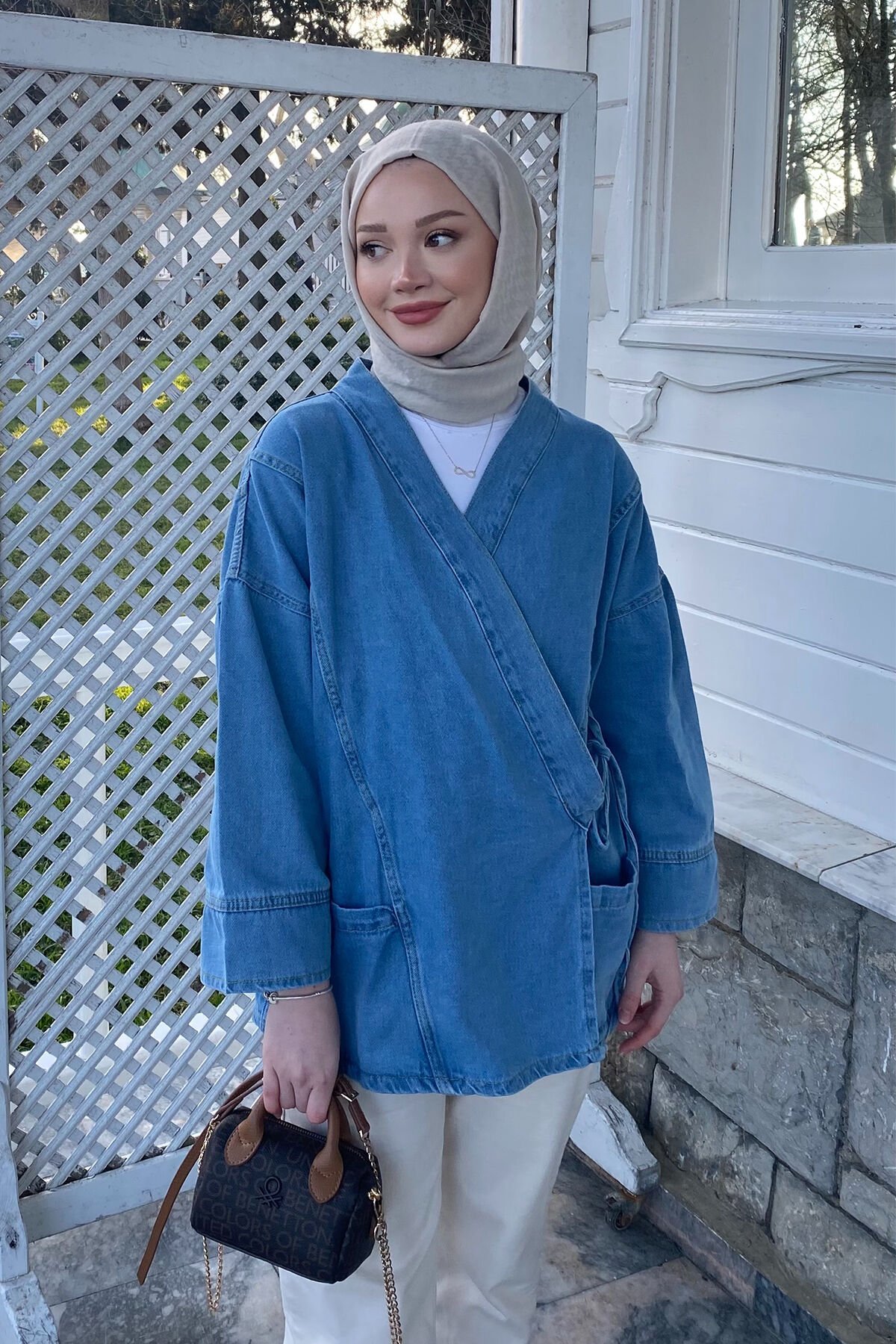 Yandan Baglamalı Kot Ceket 9-52604  - AÇIK KOT