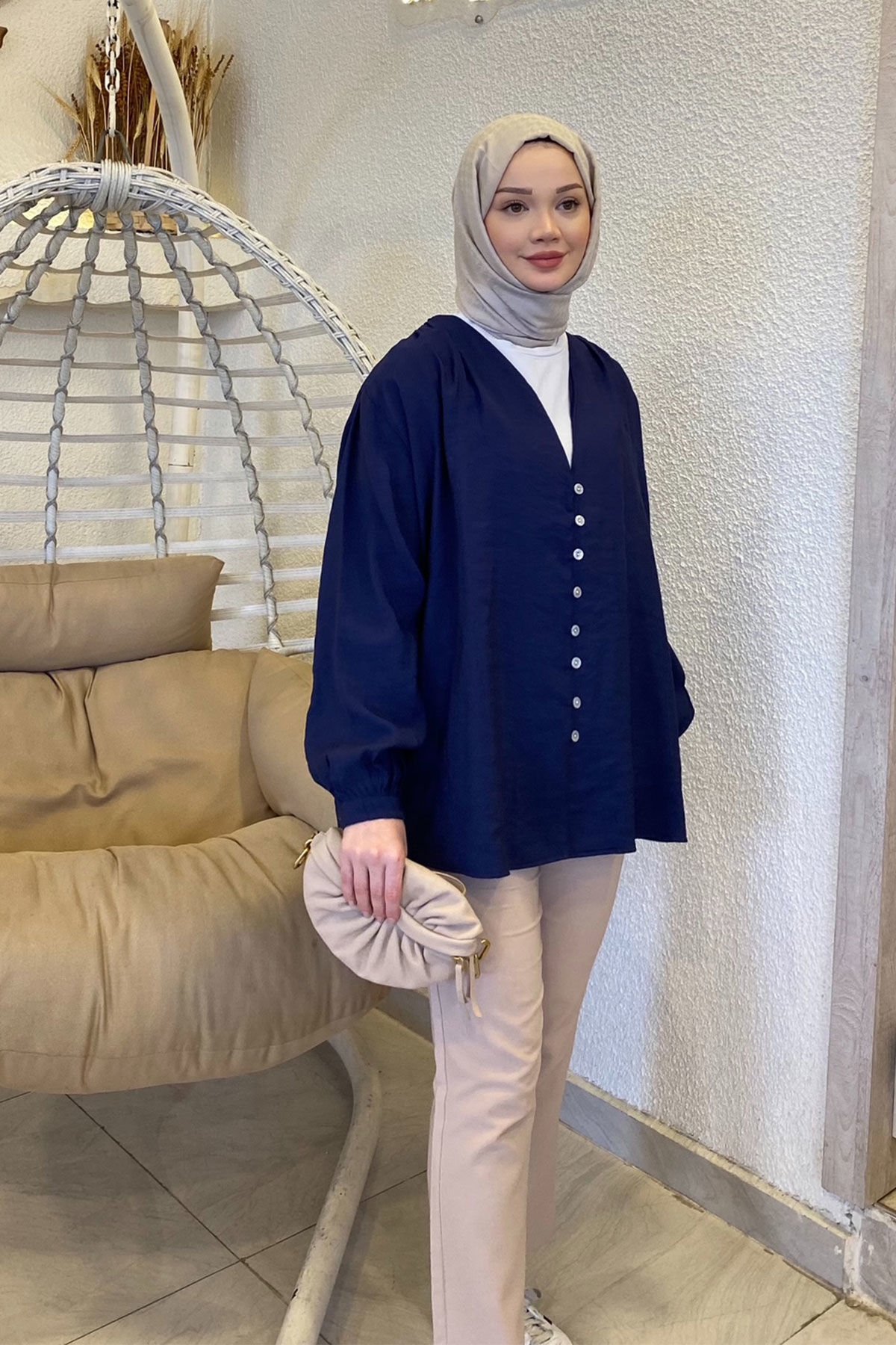 Modal Düğmeli Kap 9-15301 - LACİVERT