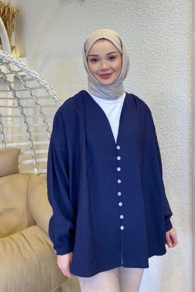Modal Düğmeli Kap 9-15301 - LACİVERT