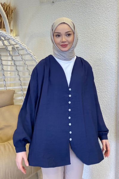 Modal Düğmeli Kap 9-15301 - LACİVERT